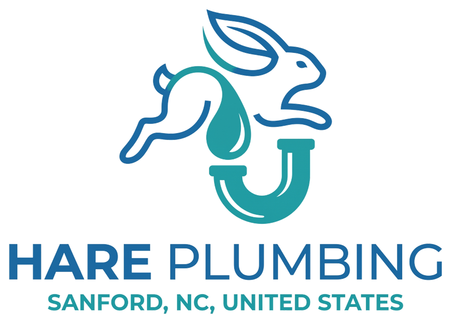 Hare Plumbing logo concept — water drop and P-trap
